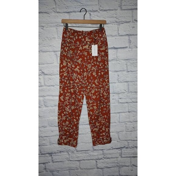 *lovers + Friends Womens Cropped Pants Red Floral High Rise Pockets XS New - Picture 2 of 10